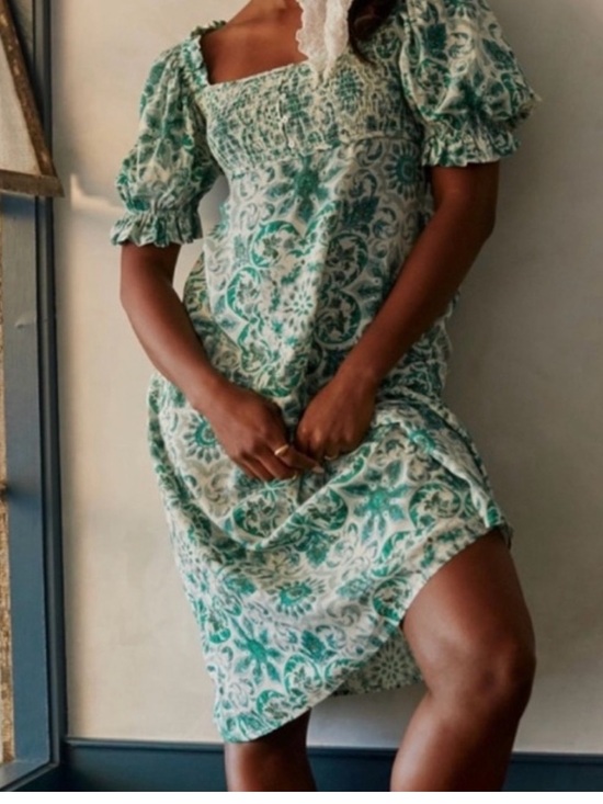 Anthropologie Dresses & Skirts - Anthropologie Green-White Smocked Square-Neck Midi Dress